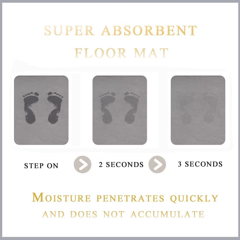 Non-Slip Bath Mat Instant Dry Bathroom Mat Quick Drying Carpet Super Absorbent Floor Memory Foam Bath Mat Anti-Slip Rug Bathroom Shower Mat