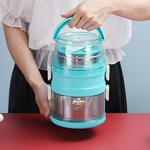 3 Layer Stainless Steel Lunch Box 2100ml BPA Free High Quality Insulation Warm & Fresh Food For Hours I Multiple Sealing Lock Leak Proof and Transfer Proof