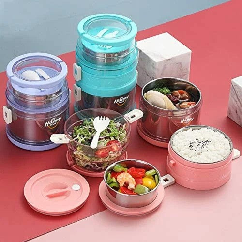 3 Layer Stainless Steel Lunch Box 2100ml BPA Free High Quality Insulation Warm & Fresh Food For Hours I Multiple Sealing Lock Leak Proof and Transfer Proof