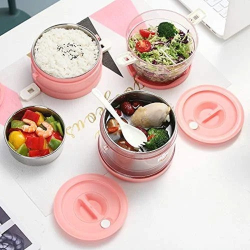 3 Layer Stainless Steel Lunch Box 2100ml BPA Free High Quality Insulation Warm & Fresh Food For Hours I Multiple Sealing Lock Leak Proof and Transfer Proof