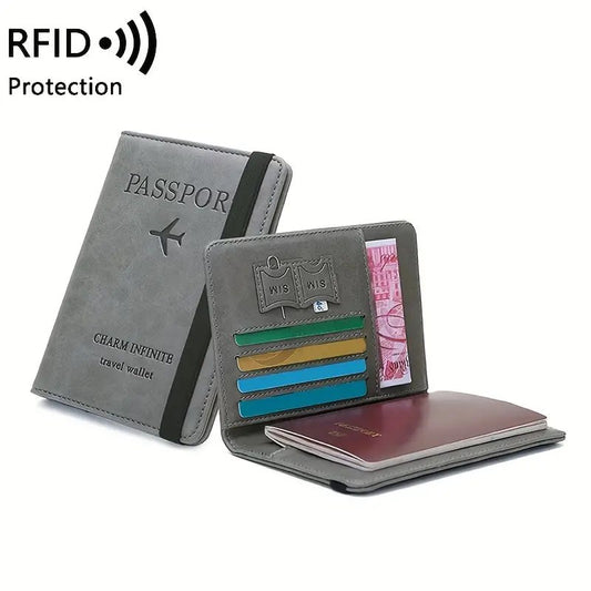 Passport Holder Cover Travel Wallet Organiser, Passport Case with RFID Blocking, PU Leather Travel Document Holder for Men & Women