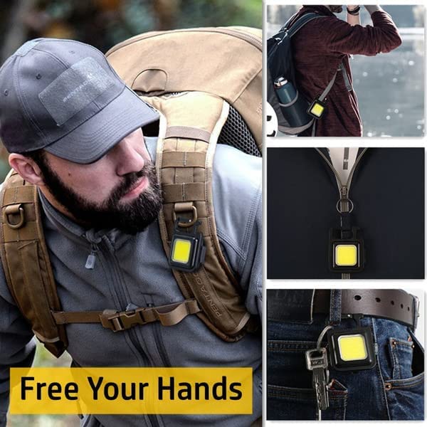 COB Keychain Light,Rechargeable Led Small Flashlight 500 Lumens Bright 4 Light Modes Pocket Emergency Work Light with Corkscrew & Magnet Base for Indoor Outdoor Use