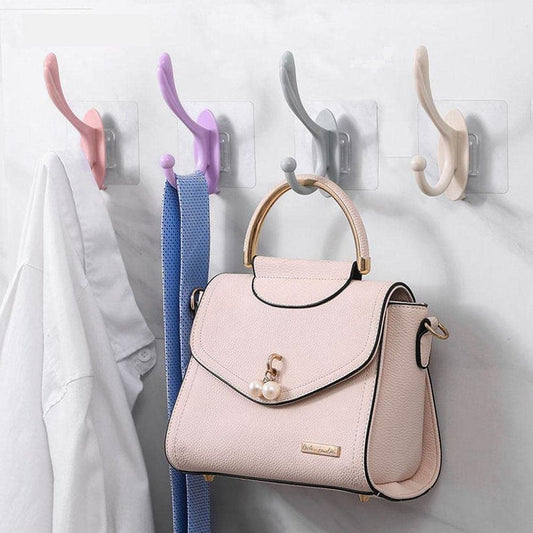 Self Adhesive Wall Hooks, PVC Waterproof Heavy Duty Sticky Plastic Hooks | Hanging Capacity 1 KG Max | Multipurpose No Drilling Home Storage Hook (Pack of 6) - Multicolor