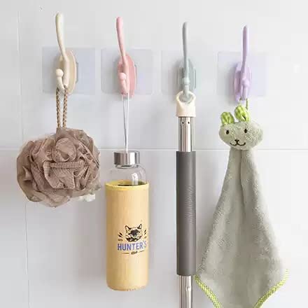 Self Adhesive Wall Hooks, PVC Waterproof Heavy Duty Sticky Plastic Hooks | Hanging Capacity 1 KG Max | Multipurpose No Drilling Home Storage Hook (Pack of 6) - Multicolor