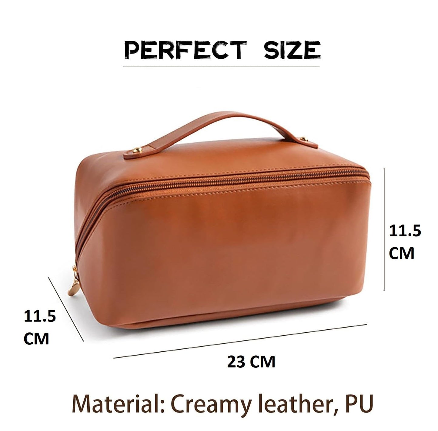 Large Capacity Cosmetic Bag Travel Bag Waterproof Leather Makeup Organizer With Wide Opening, Dividers With Handle (Cross Open), 12 Cm
