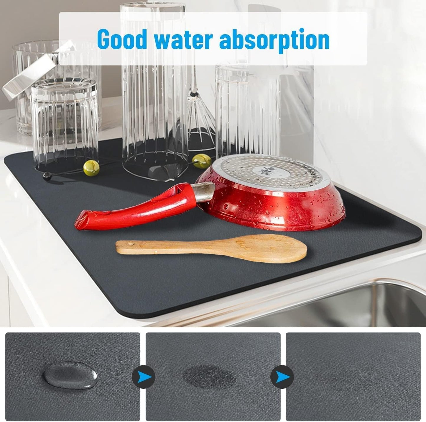 Drying mat for Kitchen Water Absorbent mat Drying mat for Kitchen Utensils Large Dry mat for Kitchen Utensils Drying mat Water Absorbent mats for Kitchen Items(50*40 cm)