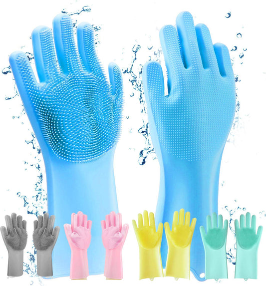 Gloves Magic Silicone Dish Washing Gloves, Silicon Cleaning Gloves, Silicon Hand Gloves for Kitchen Dishwashing and Pet Grooming, Great for Washing Dish, Bathroom (Multicolour, 1 Pair)
