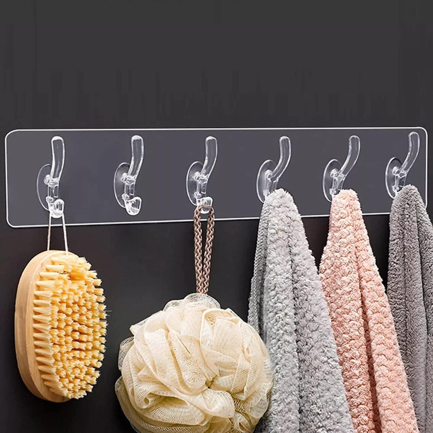 Wall Hanger Hooks for Cloth Hanger for Wall Strong Self Adhesive Magic Sticker for Kitchen Hangers and Hooks, Home, Bathroom, Bedroom, Door Sticker Hooks for Walls (Pack of 1, 6 Hook Strip)