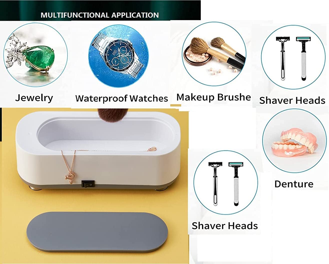 Ultrasonic Jewelry Cleaner, 45KHz Portable and Professional Jewelry Washer for Glasses, Necklaces, Makeup Brush, Rings, Watch Strap, Earrings