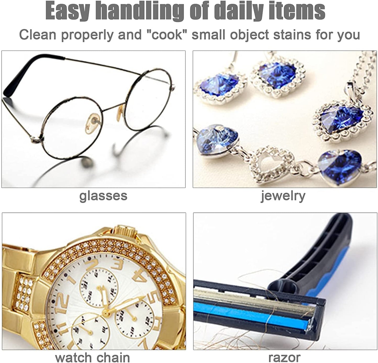 Ultrasonic Jewelry Cleaner, 45KHz Portable and Professional Jewelry Washer for Glasses, Necklaces, Makeup Brush, Rings, Watch Strap, Earrings