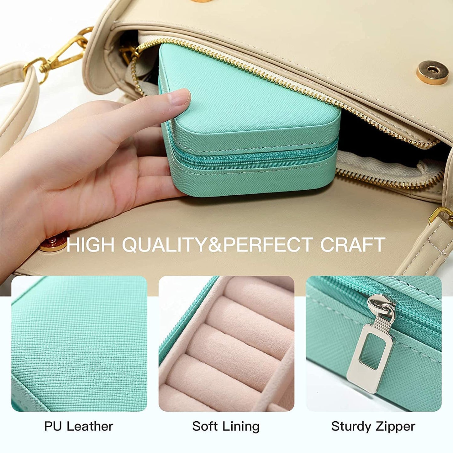Jewellery Box Organiser PU Leather Zipper Portable Storage Box Case with Dividers Container for Rings, Earrings, Necklace Home Organizer