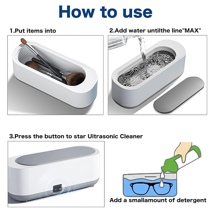 Ultrasonic Jewelry Cleaner, 45KHz Portable and Professional Jewelry Washer for Glasses, Necklaces, Makeup Brush, Rings, Watch Strap, Earrings