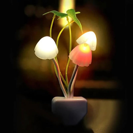 Magic 3D LED Night Lamp with Plug Smart Sensor auto On/Off and Color Change Mushroom Flowers Beautiful Illumination Home Decoration Lights for Bedroom Corridor (Multicolour) (Single Pack)