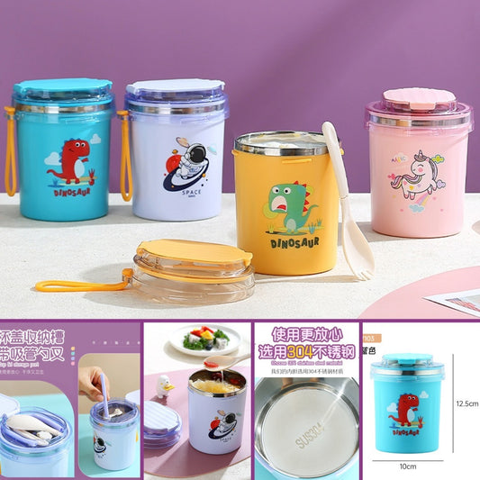 Stainless Steel Lunch Bowl Cum Mug for Kids 500 ml with Spoon and Straw