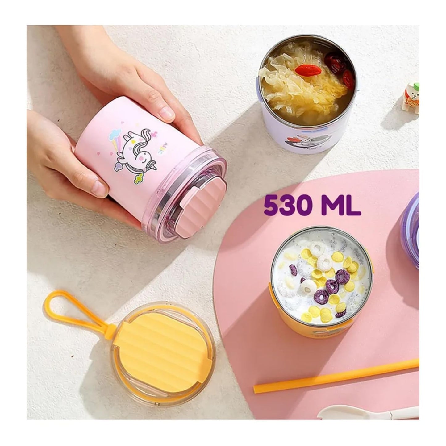 Stainless Steel Lunch Bowl Cum Mug for Kids 500 ml with Spoon and Straw