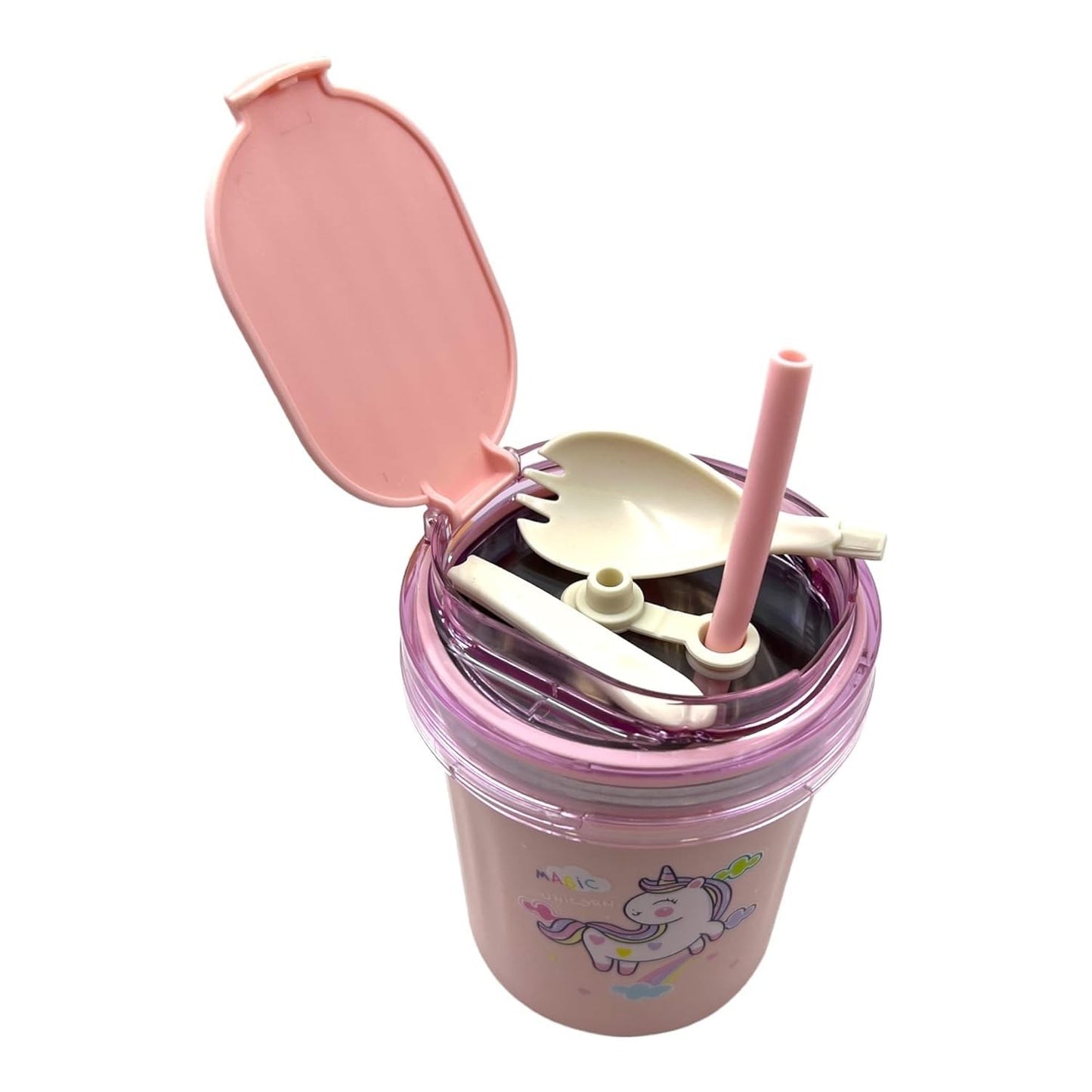 Stainless Steel Lunch Bowl Cum Mug for Kids 500 ml with Spoon and Straw