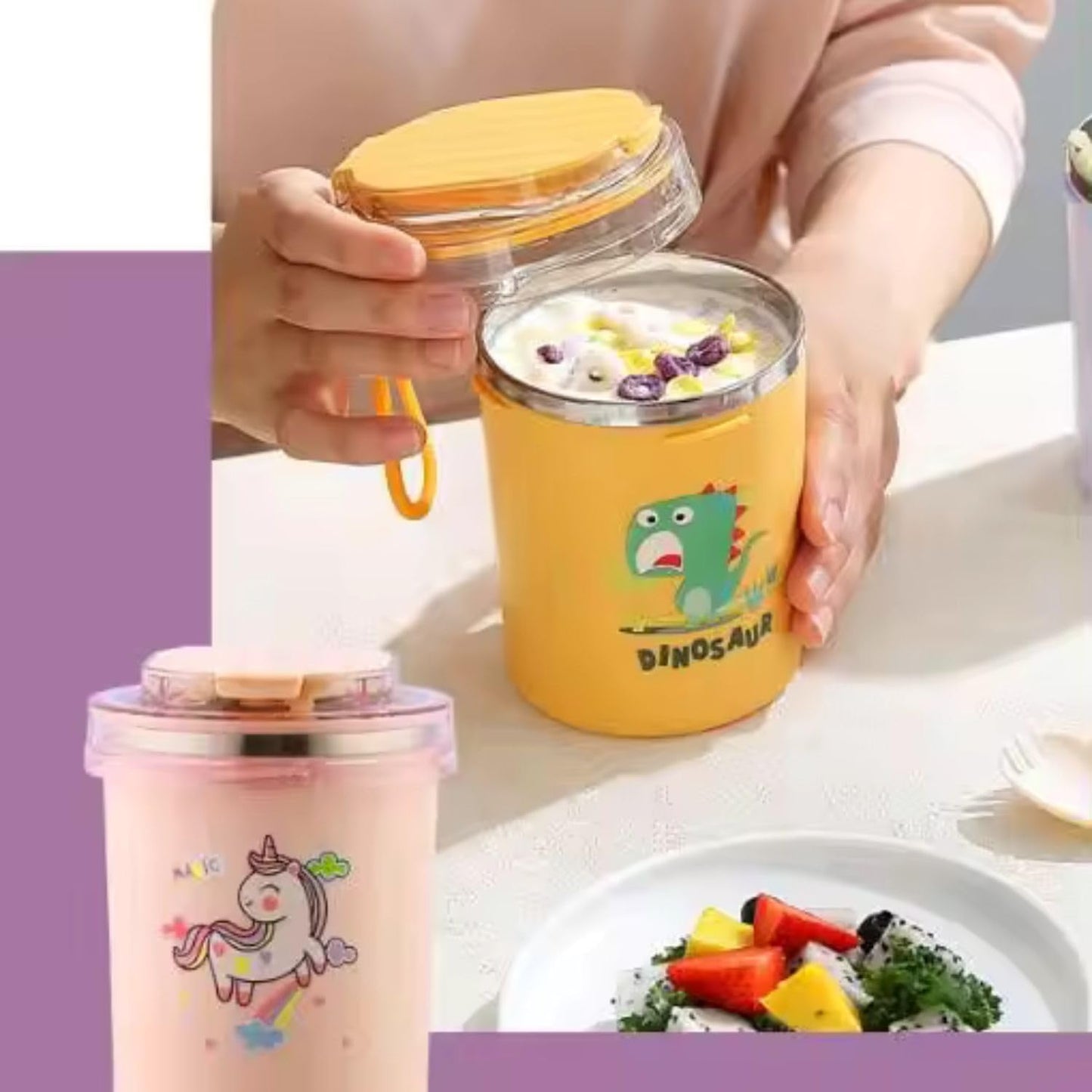 Stainless Steel Lunch Bowl Cum Mug for Kids 500 ml with Spoon and Straw