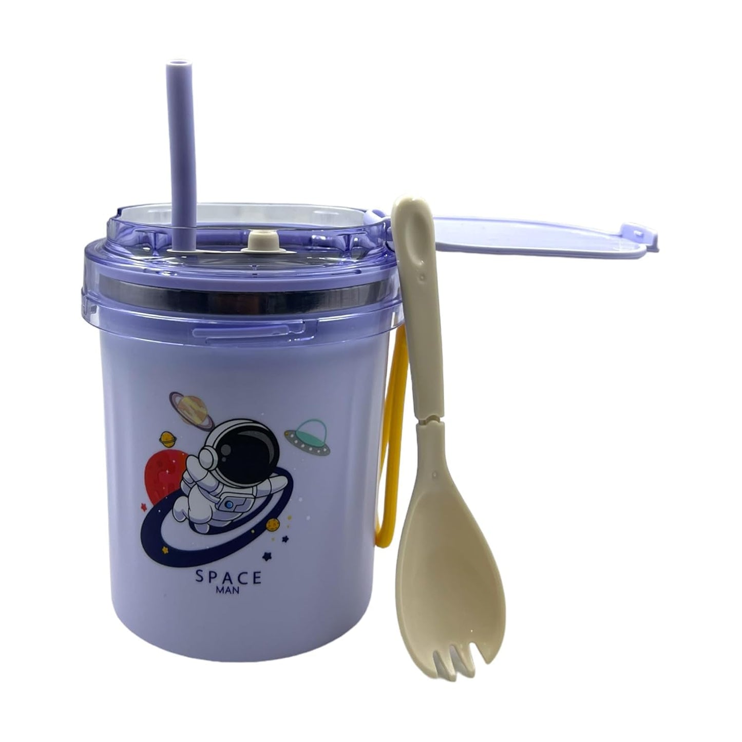 Stainless Steel Lunch Bowl Cum Mug for Kids 500 ml with Spoon and Straw