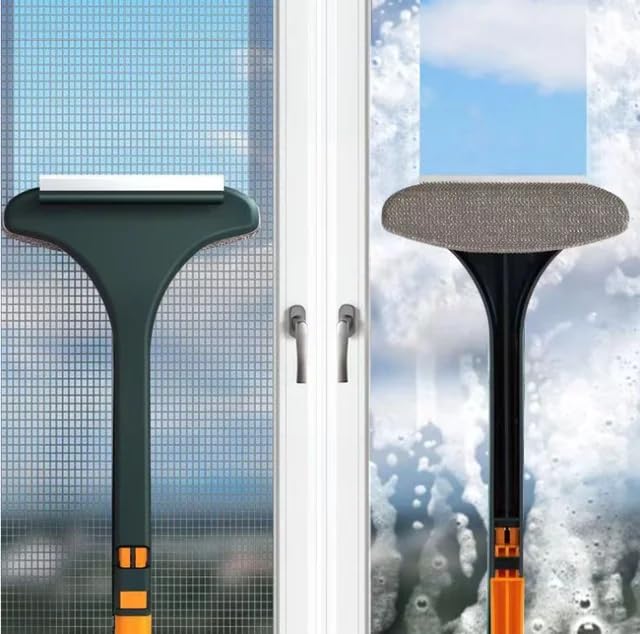 Multifunctional Screen Brush 2 in 1 Mesh Cleaning Brush & Wiper with Extended Handle Window Cleaning Brush Net Cleaner Double-Sided Window Cleaner Window Mesh Cleaner, Multi Color