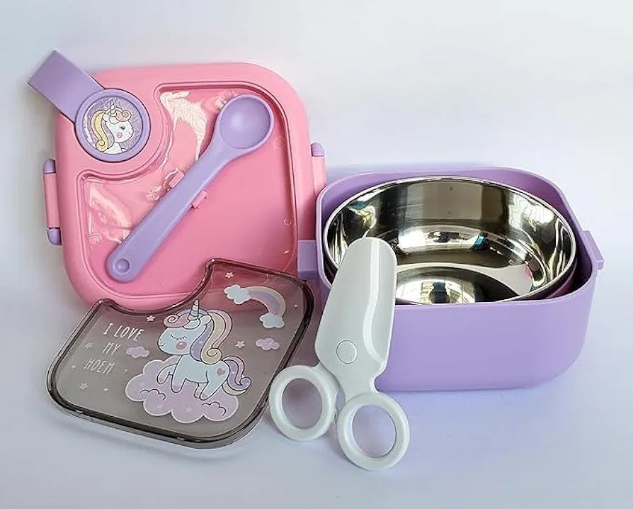 Cute Mini Stainless Steel Leak proof Lunch Box with spoon and scissor
