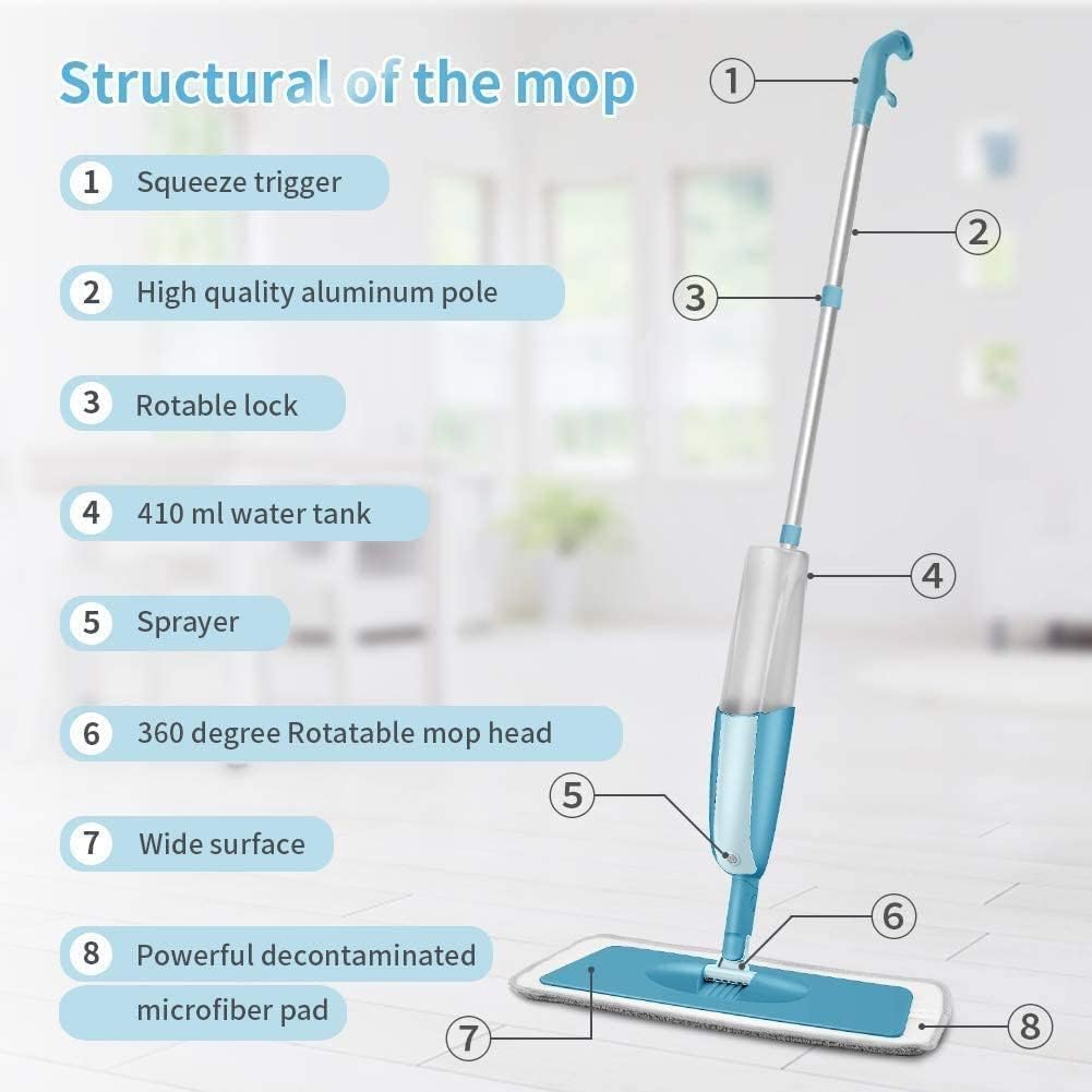 Stainless Steel Microfiber Floor Cleaning Spray Mop with Removable Washable Cleaning Pad and Integrated Water Spray Mechanism,360 Degree Easy Floor Cleaning DL80(Multicolour)