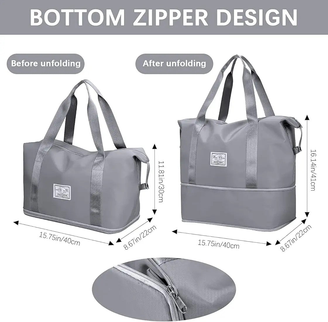 Foldable Travel Duffel Bag, Large Capacity Folding Travel Bag, Travel Lightweight Waterproof Carry Luggage Bag (Grey)