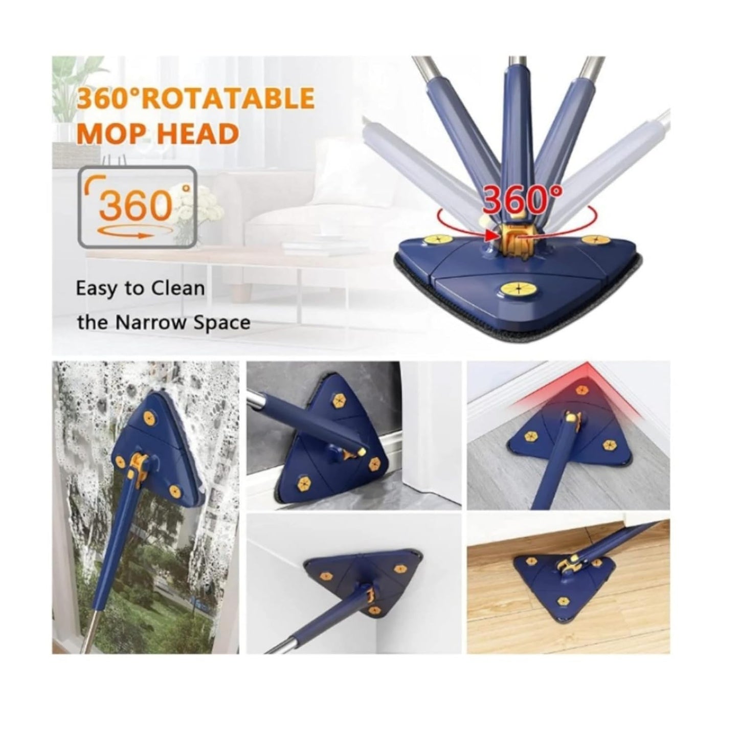 Triangle Mop 360 degree Rotating Floor Cleaner Mop with Stainless Steel Long Handle Push-Pull Squeezing Cleaning Mop Dry & Wet Mop for Floor Cleaning Mop for Home