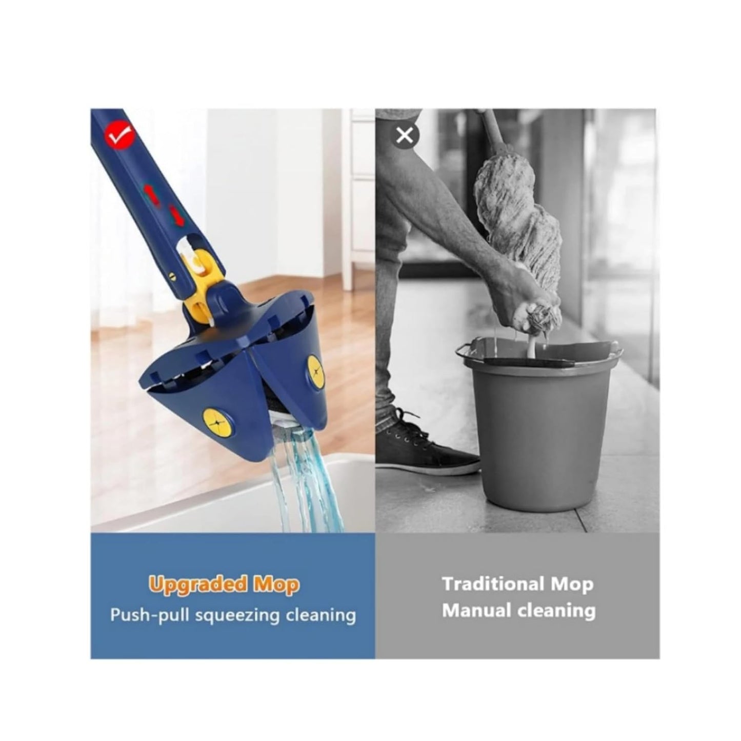 Triangle Mop 360 degree Rotating Floor Cleaner Mop with Stainless Steel Long Handle Push-Pull Squeezing Cleaning Mop Dry & Wet Mop for Floor Cleaning Mop for Home