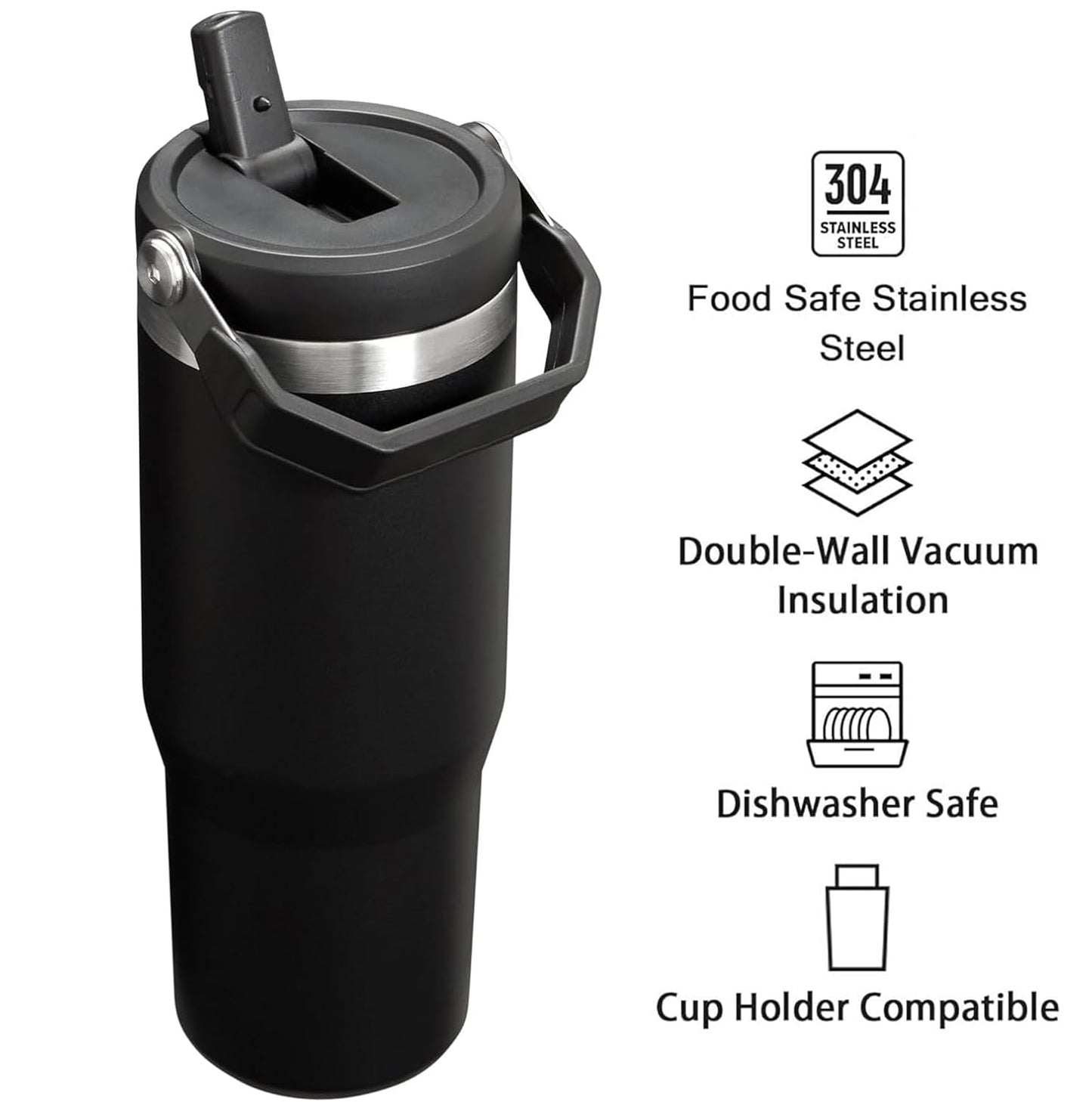 900ML Stainless Steel Double Vacuum Insulated Tumbler with Lid and Straw for Hot and Cold Beverages