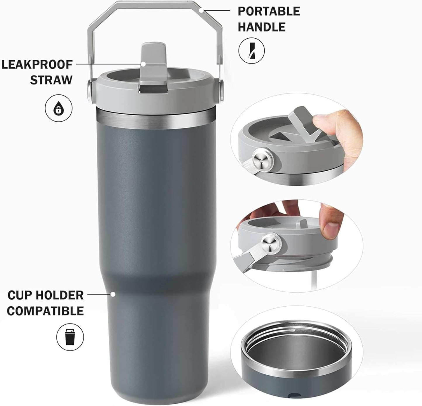 900ML Stainless Steel Double Vacuum Insulated Tumbler with Lid and Straw for Hot and Cold Beverages