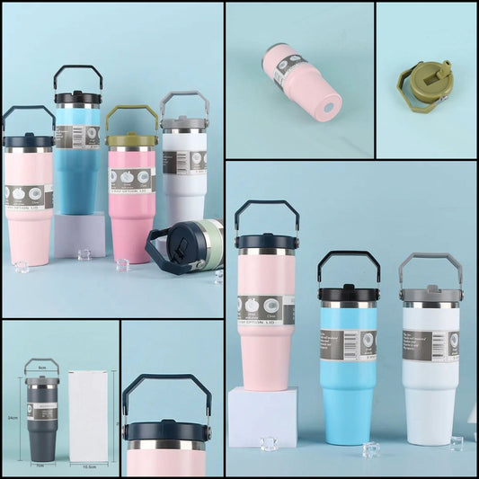 900ML Stainless Steel Double Vacuum Insulated Tumbler with Lid and Straw for Hot and Cold Beverages