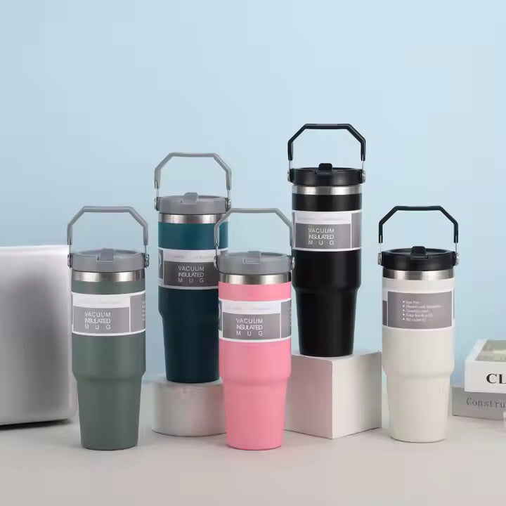 900ML Stainless Steel Double Vacuum Insulated Tumbler with Lid and Straw for Hot and Cold Beverages