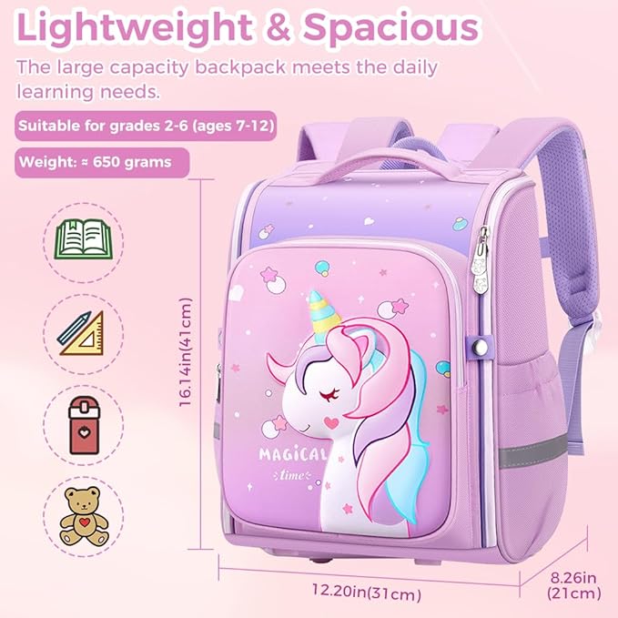Unicorn Backpack for Kids Girls Stylish Durable Water-Resistant Backpack Shoulder School Bags for Girls 16 inches