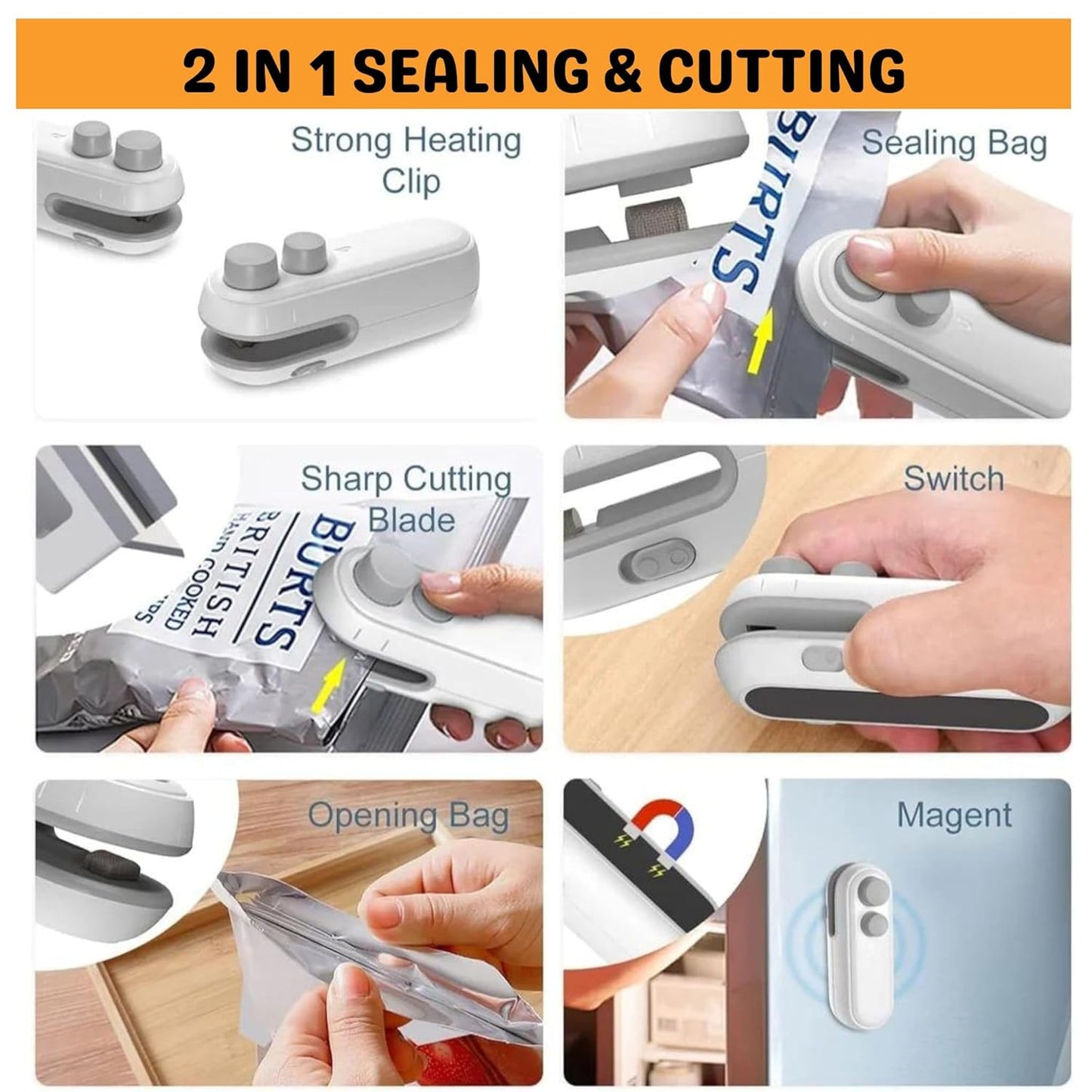 Premium Portable Mini Sealing Machine Vaccum Sealer and Cutter 2 in 1 Heat Seal Plastic Bag Sealing Packing Machine Packet Sealing Machine