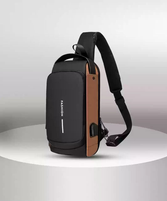Sling Bag Business Men Bag Chest Crossbody Bags with USB Charging Port Waterproof Small Backpack for Outdoor Work Hiking Running Sport Travel Bag Shoulder Bag