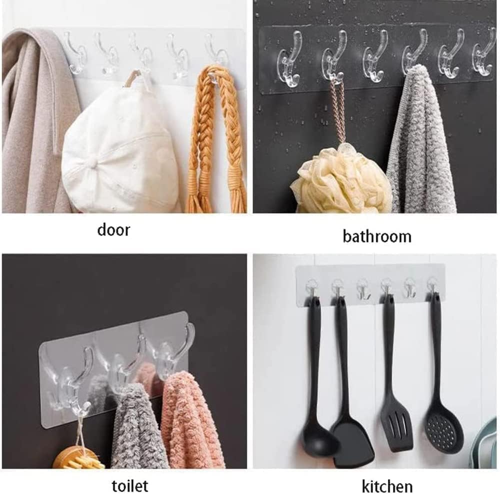 Wall Hanger Hooks for Cloth Hanger for Wall Strong Self Adhesive Magic Sticker for Kitchen Hangers and Hooks, Home, Bathroom, Bedroom, Door Sticker Hooks for Walls (Pack of 1, 6 Hook Strip)
