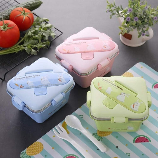 600 ML Cartoon Design Portable Leak-Proof, BPA-Free Dishwasher Safe Stainless Steel Bento Box with Spoon & Fork for Toddlers Preschoolers