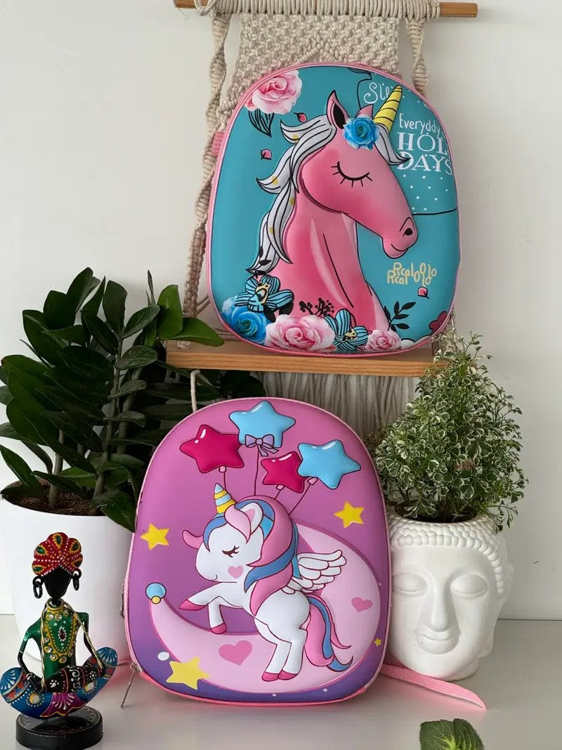 3D Embossed Unicorn School Bag for Girls/Unicorn Bag/Waterproof Backpack/Pony Bag for Girls/Picnic bag, Tuition bag, Unicorn Preschool Bag,Unicorn Shoulder Backpack (Color-Pink)