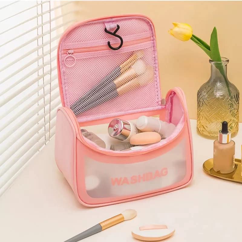 Multi-functional Large Makeup Pouch for Women | Waterproof PVC Cosmetic Bags with Hook for Girls | Toiletry Storage Wash Bag | Travel Organizer for Bath Accessories & Grooming Kit
